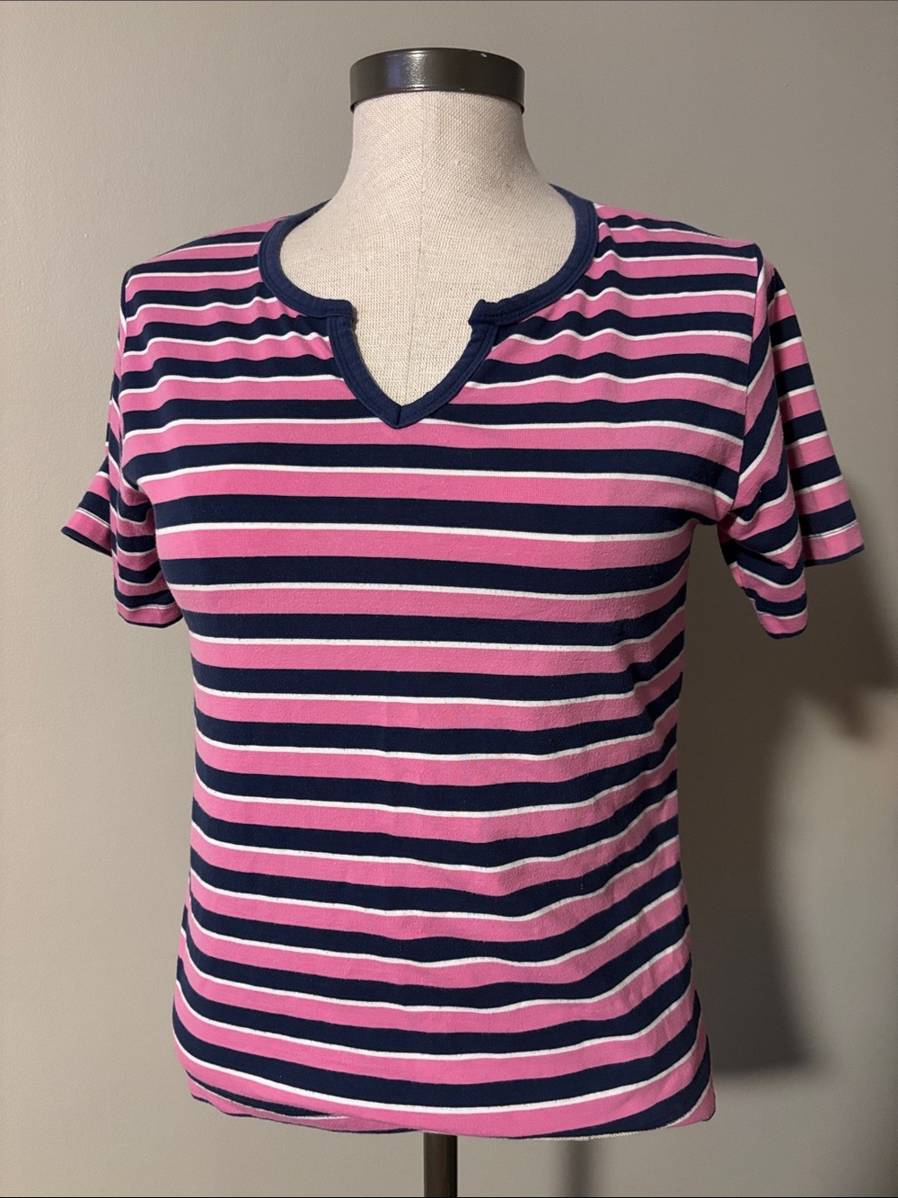 Women’s Striped Short Sleeve Tee - Pink & Navy
